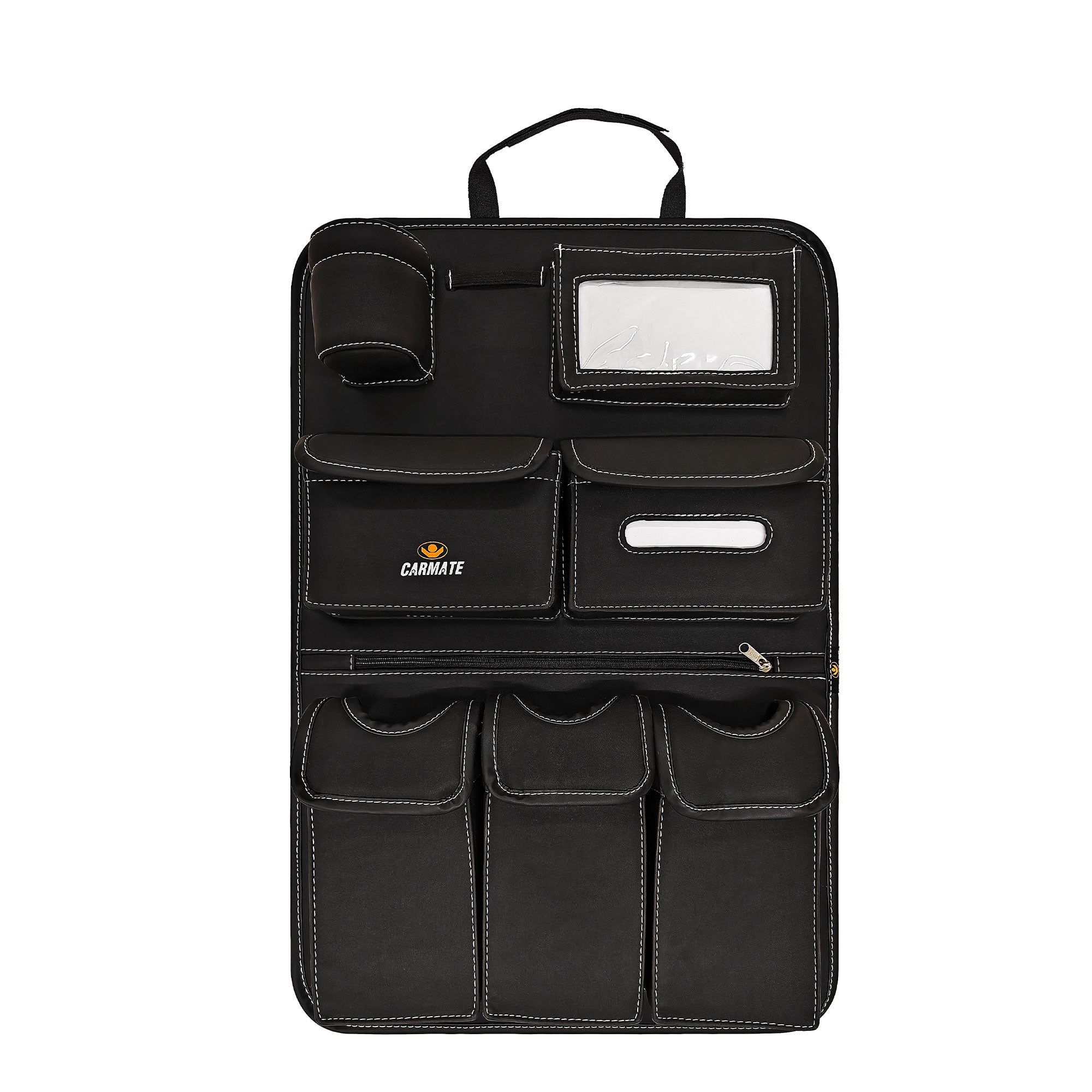CARMATE Premium Pu Leather Car Backseat Organizer Waterproof Back Seat Storage Pockets With Tablet, Mobile, Bottle, Tissue Box, Document Pocket Premium Backseat Organiser