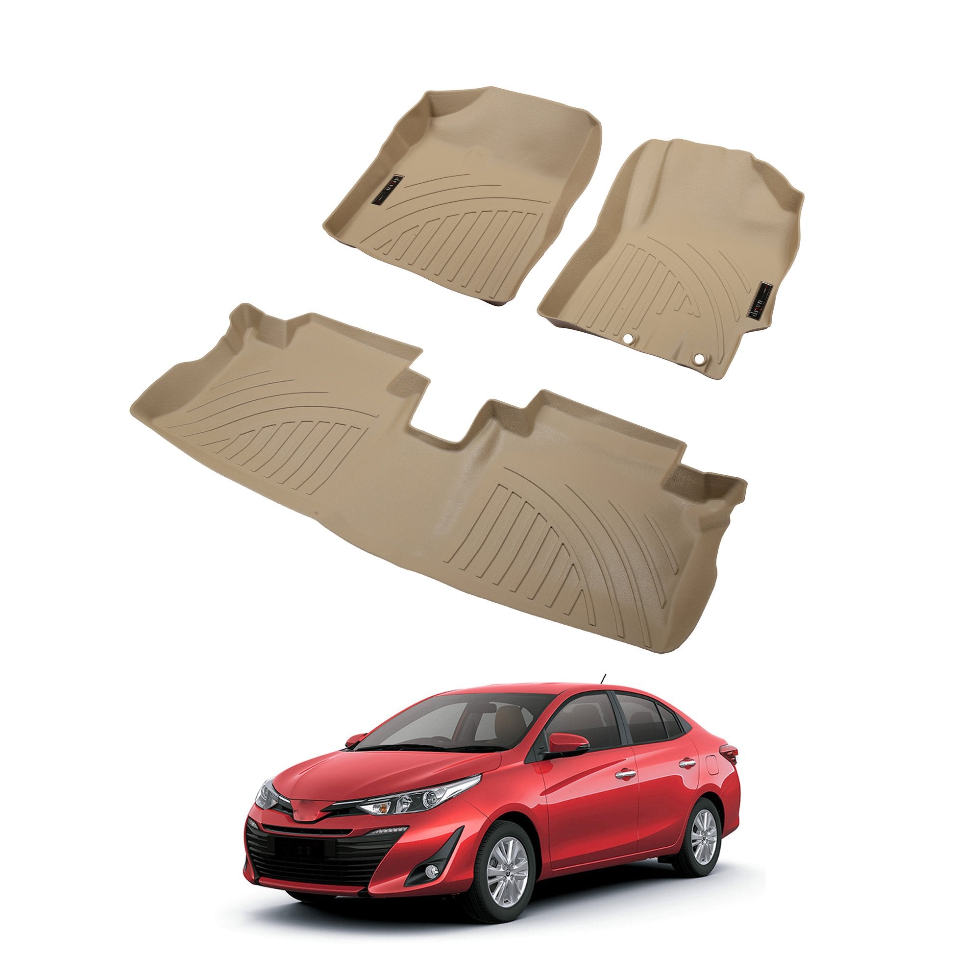 Drivn 5D TPV Car Foot Mat for Toyota Yaris - Beige, 5D Car Floor Mat, Customised Car Floor Mat for Toyota Yaris (Set of 3) - CARMATE®