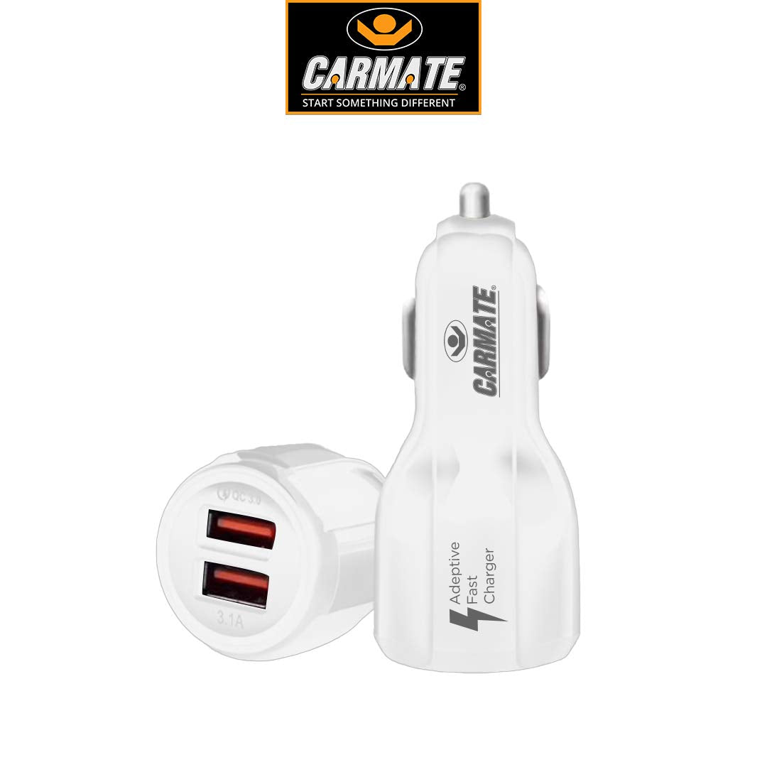 CARMATE Quick Charging Car Charger 6 Ampere (3 Amp QC and 3 Amp Normal) Comes with 3.1 Amp Fast Charging Lightning to USB Data Cable - White