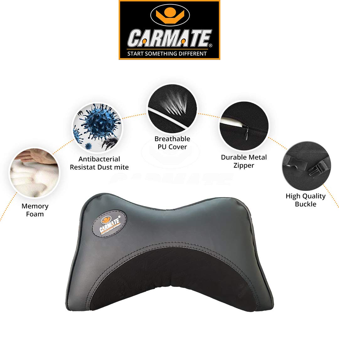 CARMATE Embassy Car Seat Neck Pillow, Headrest Cushion for Neck Pain Relief & Cervical Support with Pure Memory Foam and Ergonomic Design (Black Velvet)