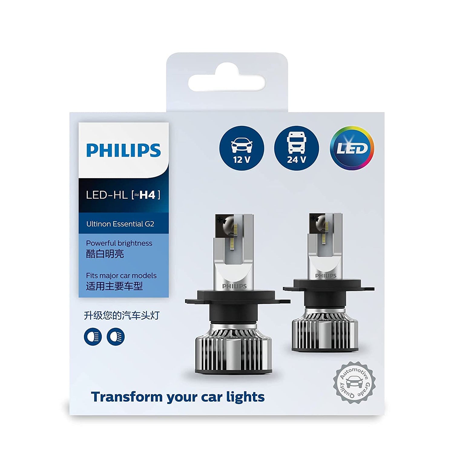PHILIPS H4 Ultinon Essential G2 LED Lamp 6000K Luxeon (Pure White, 2 Pieces)
