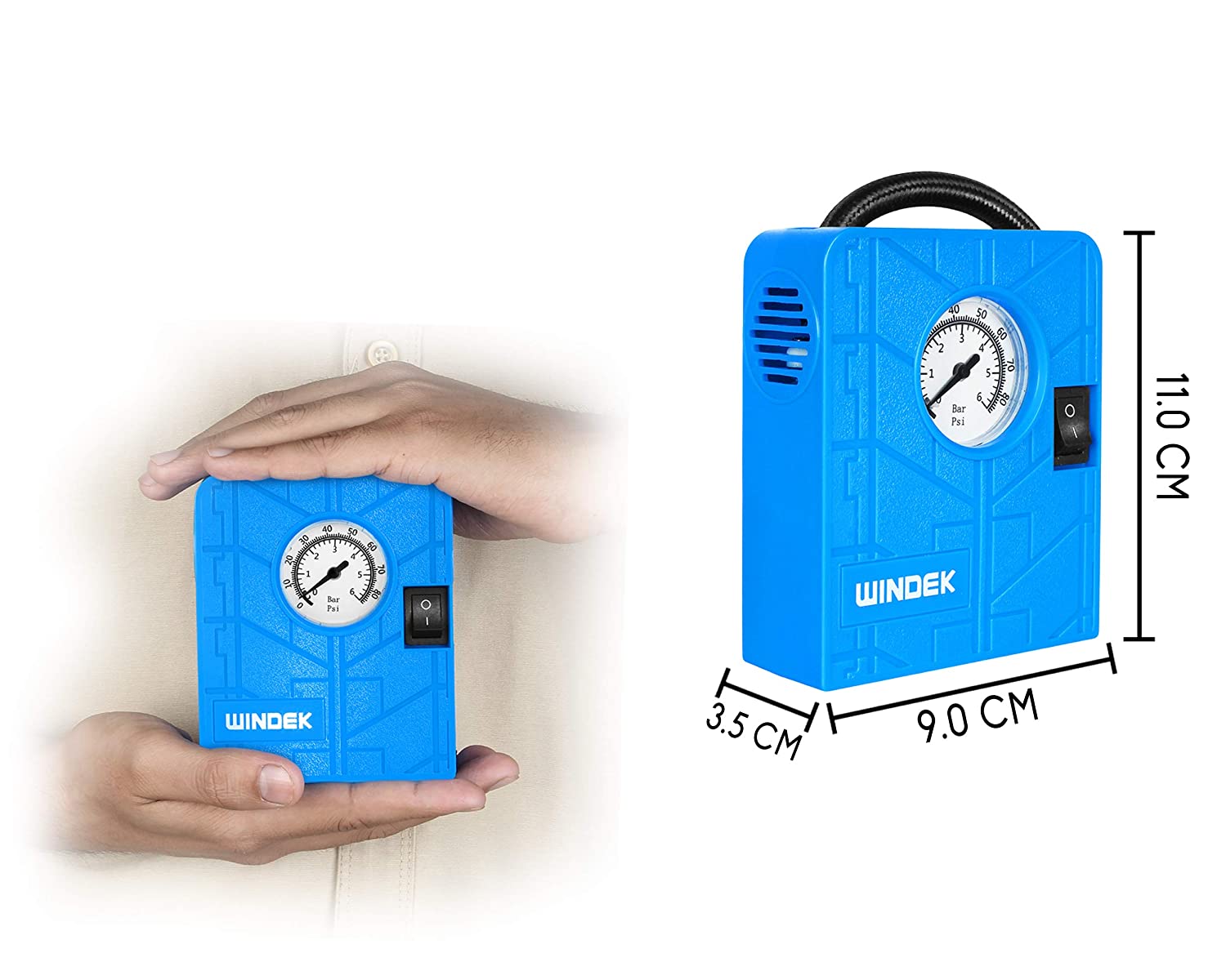 Windek 1500 -12V Portable Mini Air Pump Compressor Tyre Tire Inflator for Car, Bike, Bicycle, Motorcycles, Balls, with LED Light