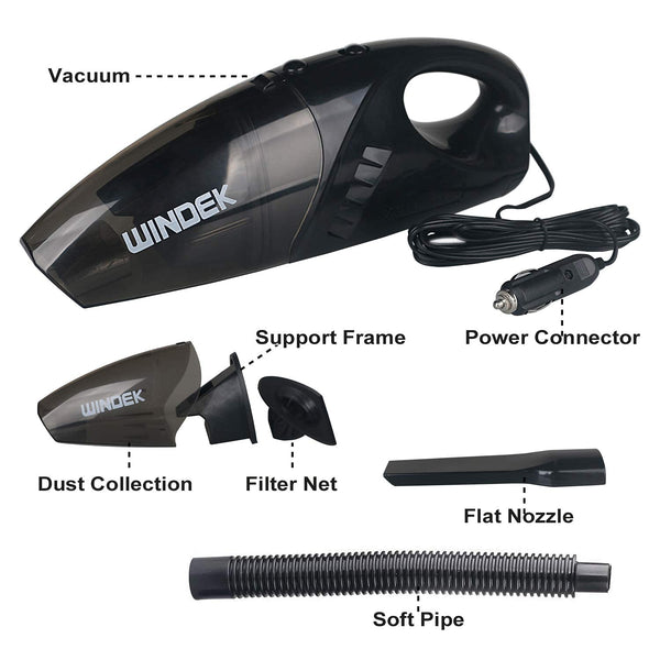 WINDEK 1001 Powerful Car Vacuum Cleaner 3000 Pa DC 12V Featherweight Multi-Functional and Highly Portable Machine (100 W, Black), Universal