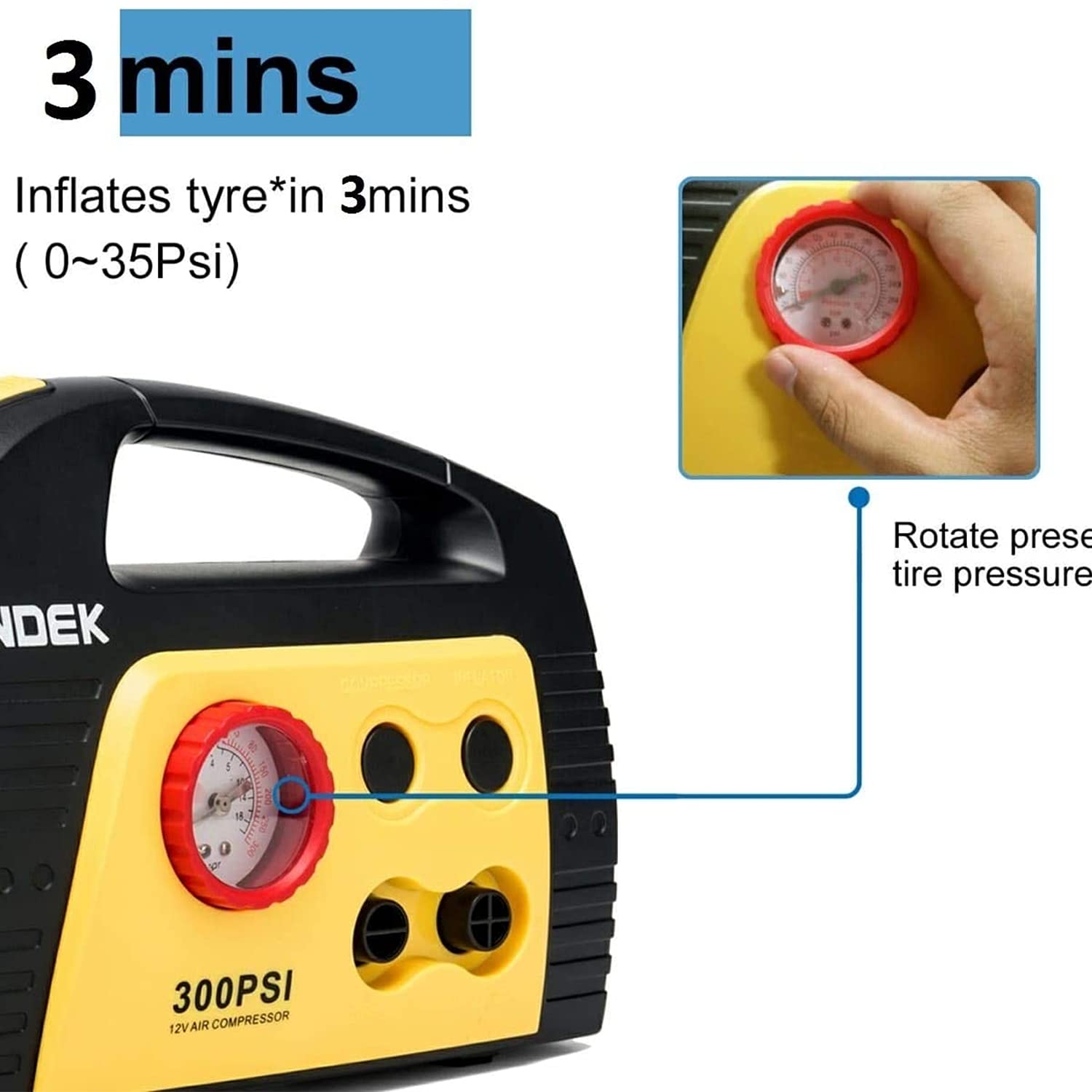 WINDEK RCP_C25B_1901 Analog Preset Tyre Inflator, Black - (320 PSI)