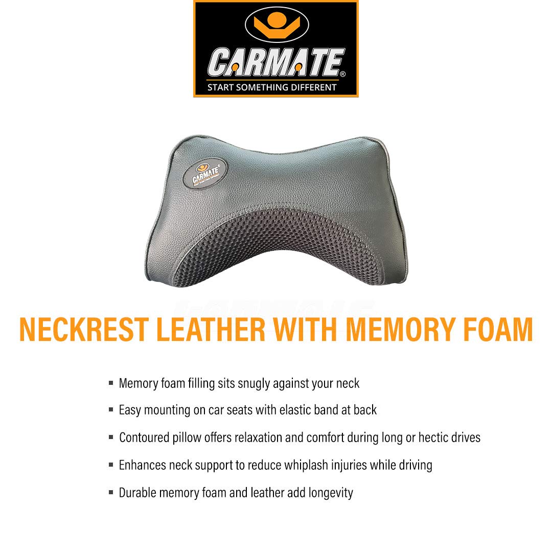 CARMATE Embassy Car Seat Neck Pillow, Headrest Cushion for Neck Pain Relief & Cervical Support with Pure Memory Foam and Ergonomic Design (Black Net)