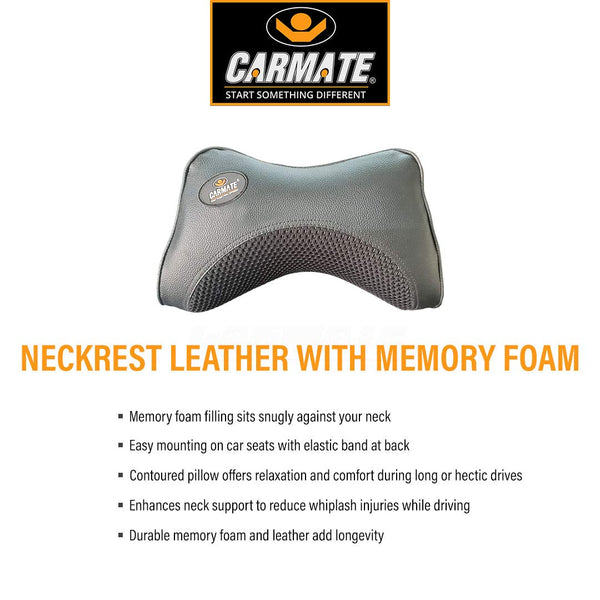 CARMATE Embassy Car Seat Neck Pillow, Headrest Cushion for Neck Pain Relief & Cervical Support with Pure Memory Foam and Ergonomic Design (Black Net)