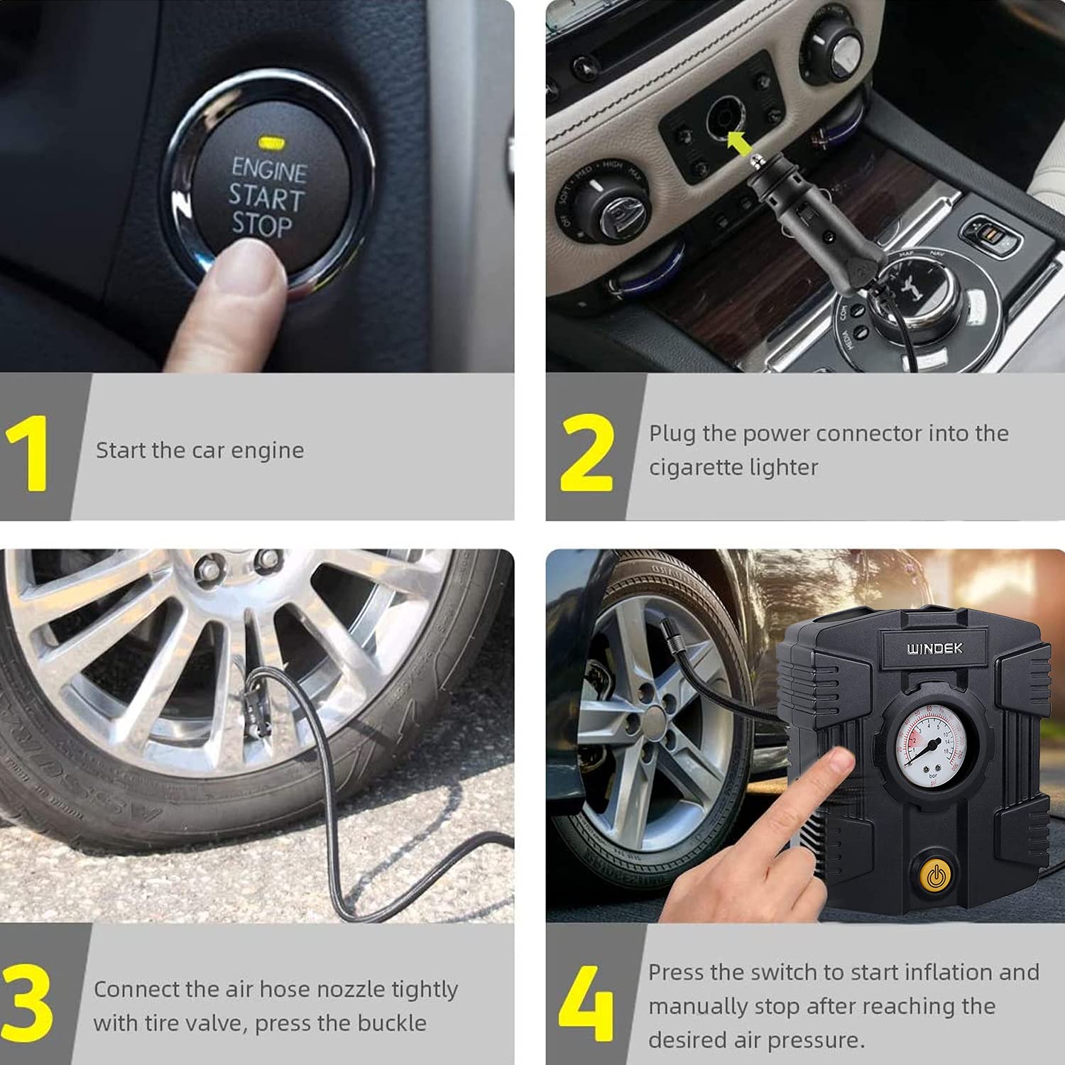 Windek 1501 Analog Tyre Inflator Multi-Purpose Air Pump with Compact Design & Speedy Inflation (Black)