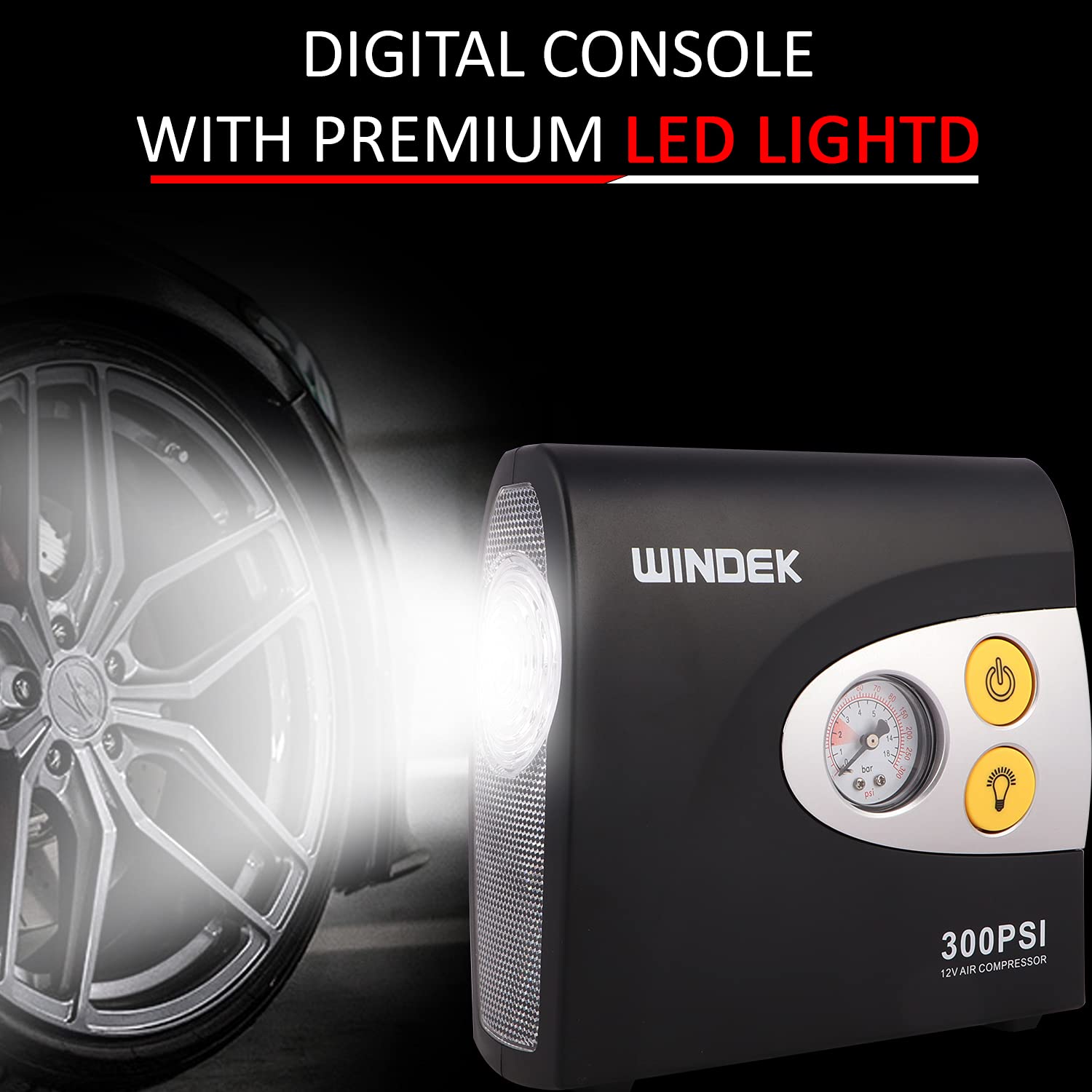 WINDEK 1904 Analog Tyre Inflator with Compact Design, Fast Inflation Air Pump for All Car, Heavy Duty Vehicle & Bike with LED Light, Universal