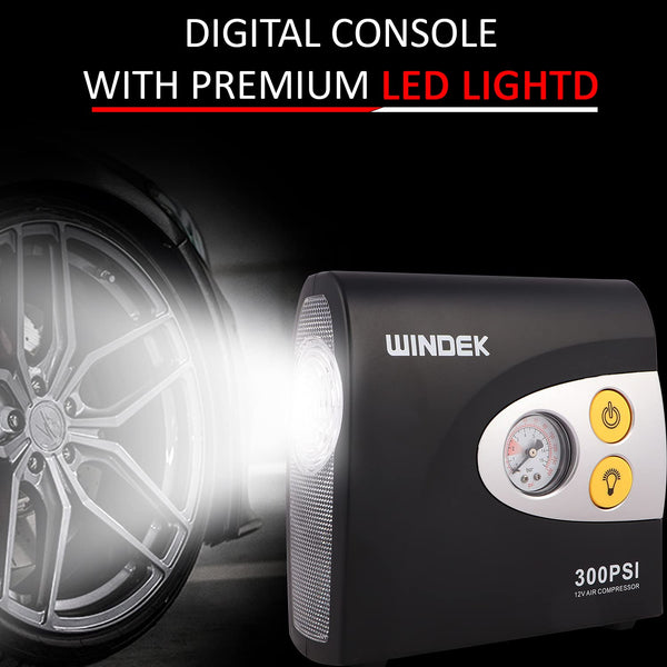 WINDEK 1904 Analog Tyre Inflator with Compact Design, Fast Inflation Air Pump for All Car, Heavy Duty Vehicle & Bike with LED Light, Universal