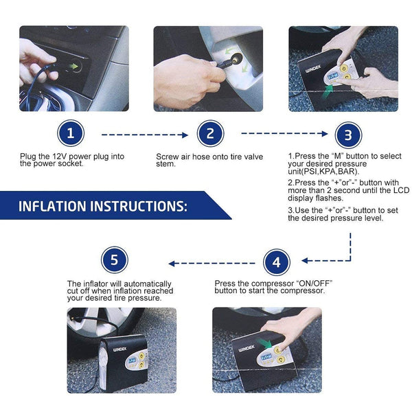WINDEK 1902 Digital Tyre Inflator Portable & Easy to Operate Tire Air Pump with Auto Shut-Off & LED Light (Black)