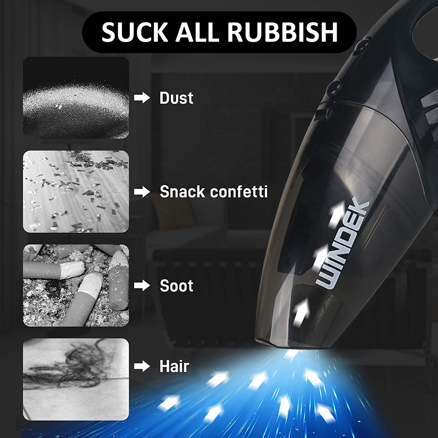 WINDEK 1001 Powerful Car Vacuum Cleaner 3000 Pa DC 12V Featherweight Multi-Functional and Highly Portable Machine (100 W, Black), Universal