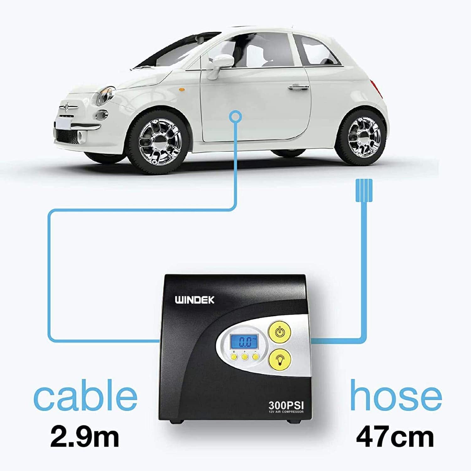 WINDEK 1902 Digital Tyre Inflator Portable & Easy to Operate Tire Air Pump with Auto Shut-Off & LED Light (Black)