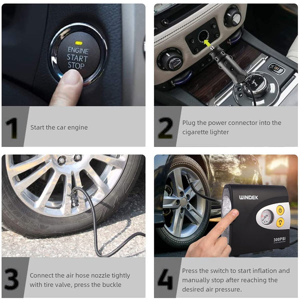 WINDEK 1904 Analog Tyre Inflator with Compact Design, Fast Inflation Air Pump for All Car, Heavy Duty Vehicle & Bike with LED Light, Universal