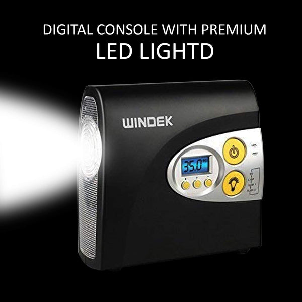 WINDEK 1902 Digital Tyre Inflator Portable & Easy to Operate Tire Air Pump with Auto Shut-Off & LED Light (Black)