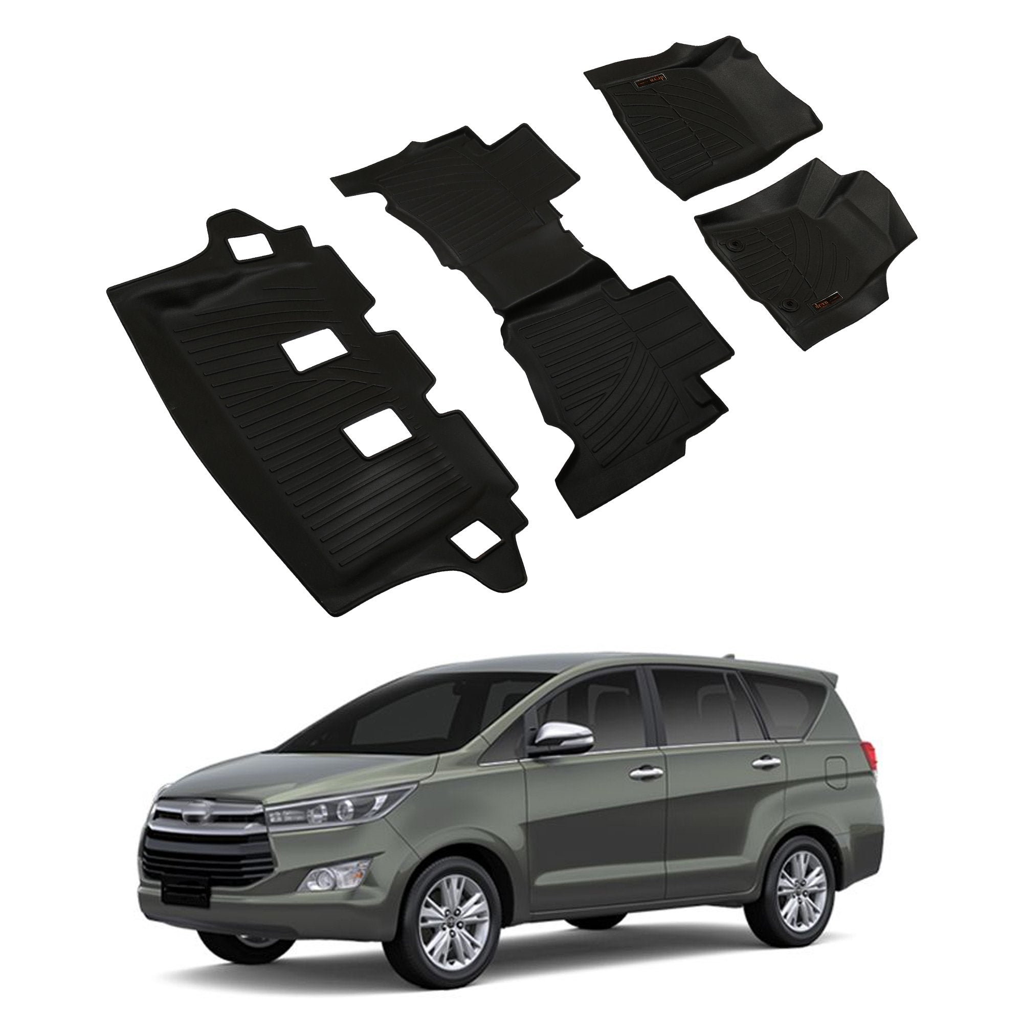 Drivn 5D TPV Car Foot Mat for Toyota Innova Crysta Automatic - Black, 5D Car Floor Mat, Customised Car Floor Mat for Toyota Crysta (Set of 4) - CARMATE®
