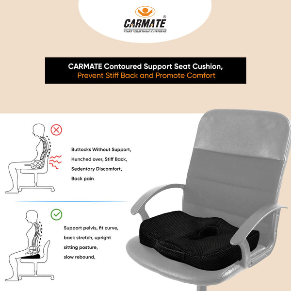 CARMATE Orthopedic Memory Foam Seat Cushion (Key Hole) For Tailbone Pain Relief, Sciatica Pain Relief, Hip Support, Lower Back Support With Computer, Car, Office Ergonomic Chair