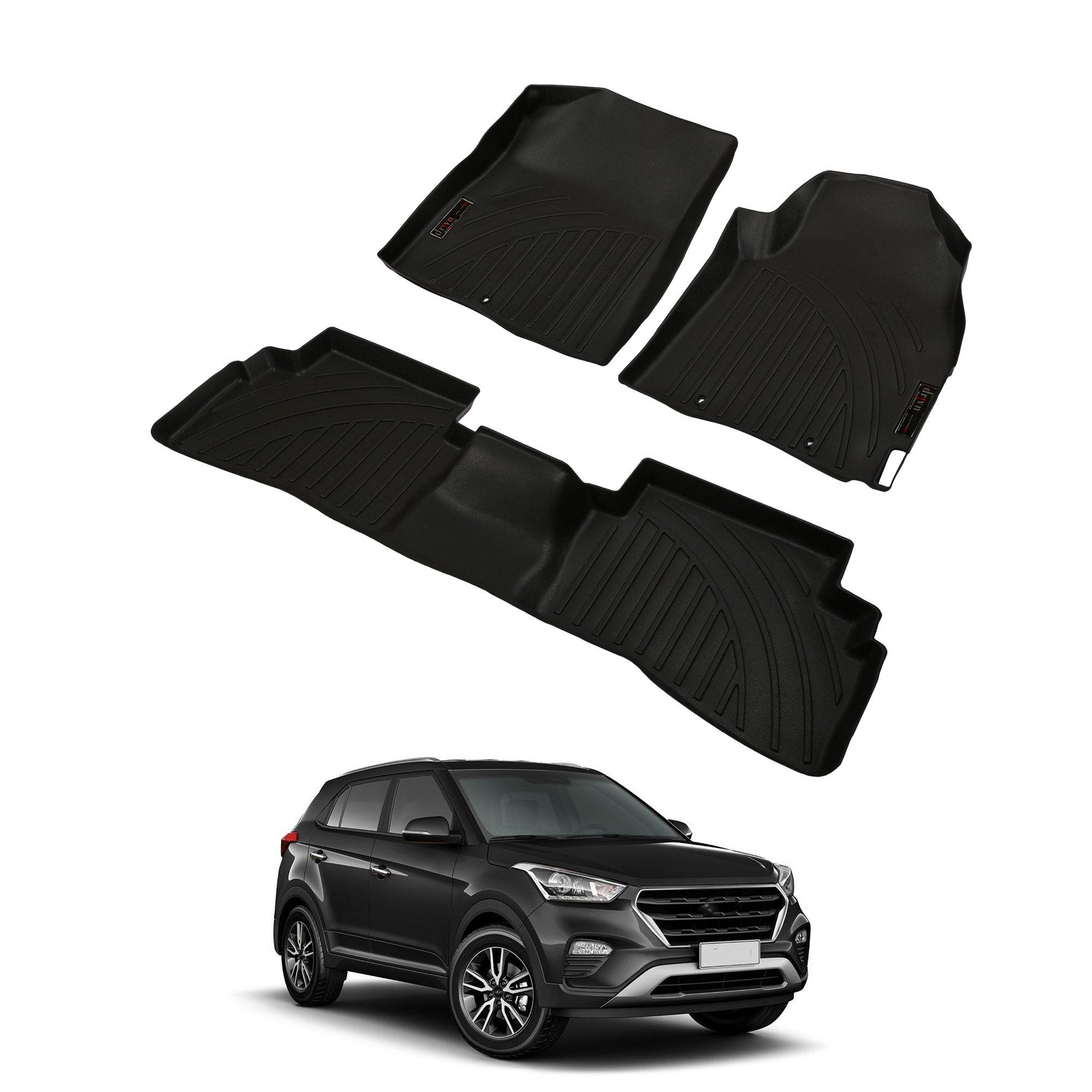 Drivn 5D TPV Car Foot Mat for Hyundai Creta - Black, 5D Car Floor Mat, Customised Car Floor Mat for Hyundai Creta (Set of 3) - CARMATE®