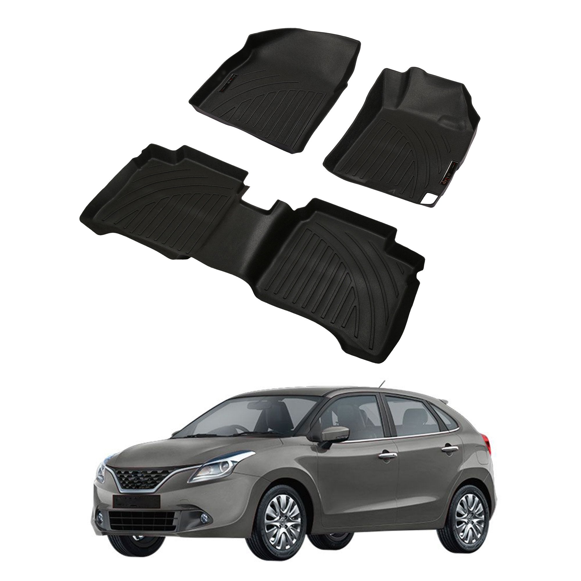Drivn 5D TPV Car Foot Mat for Maruti Suzuki Baleno - Black, 5D Car Floor Mat, Customised Car Floor Mat for Maruti Suzuki Baleno (Set of 3) - CARMATE®