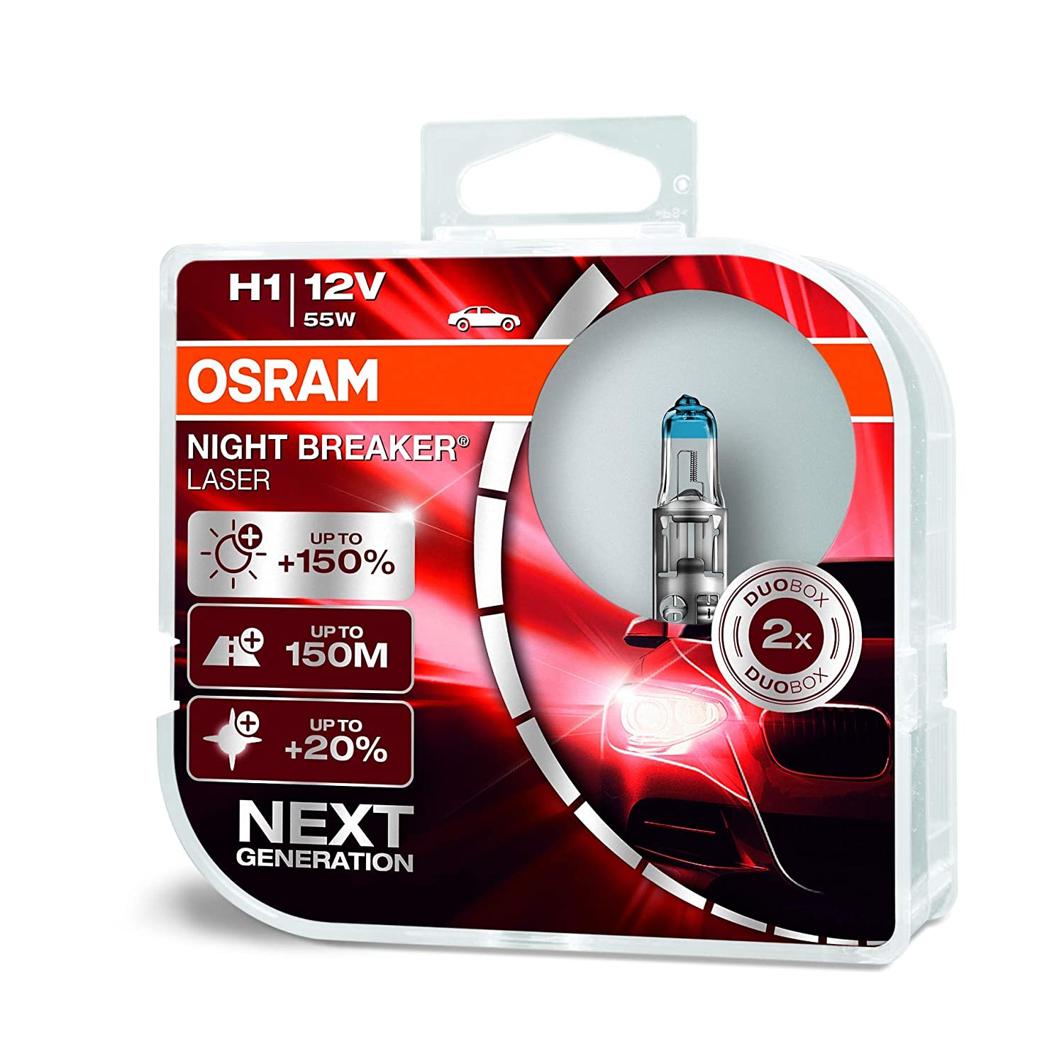 Osram H4 Laser Night Breaker Duo Box 64193NBL-HCB Light (60/55W, 12V, 2 Bulbs) - CARMATE®