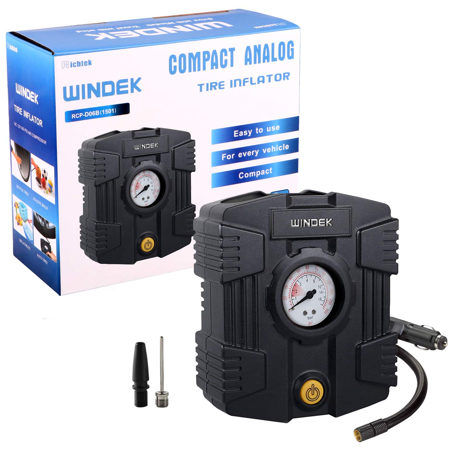 Windek 1501 Analog Tyre Inflator Multi-Purpose Air Pump with Compact Design & Speedy Inflation (Black)
