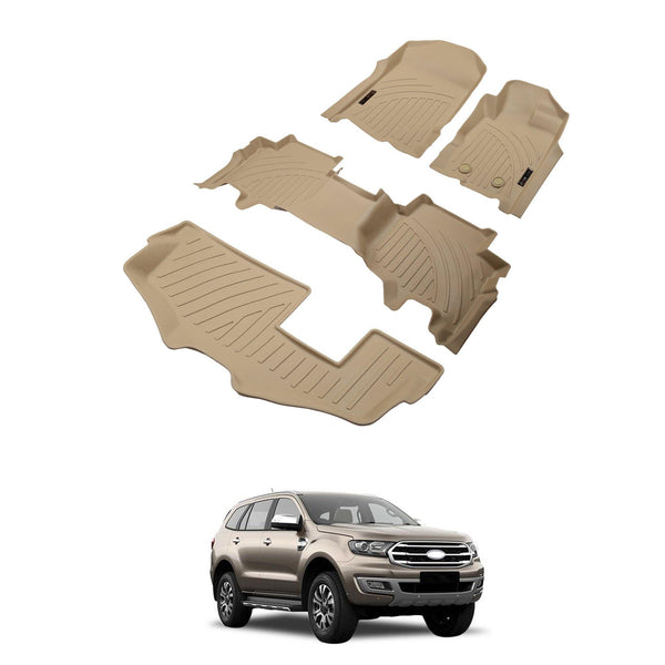 Drivn 5D TPV Car Foot Mat for Ford Endeavour - Beige, 5D Car Floor Mat, Customised Car Floor Mat for Ford Endeavour (Set of 4) - CARMATE®