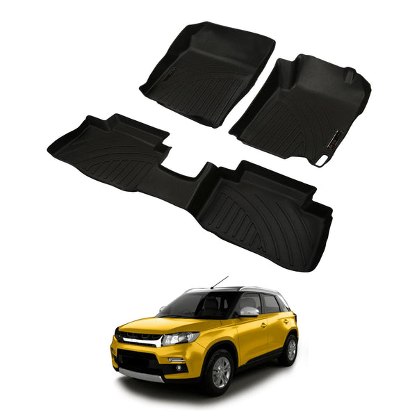 Drivn 5D TPV Car Foot Mat for Maruti Suzuki Brezza - Black, 5D Car Floor Mat, Customised Car Floor Mat for Maruti Suzuki Brezza (Set of 3) - CARMATE®