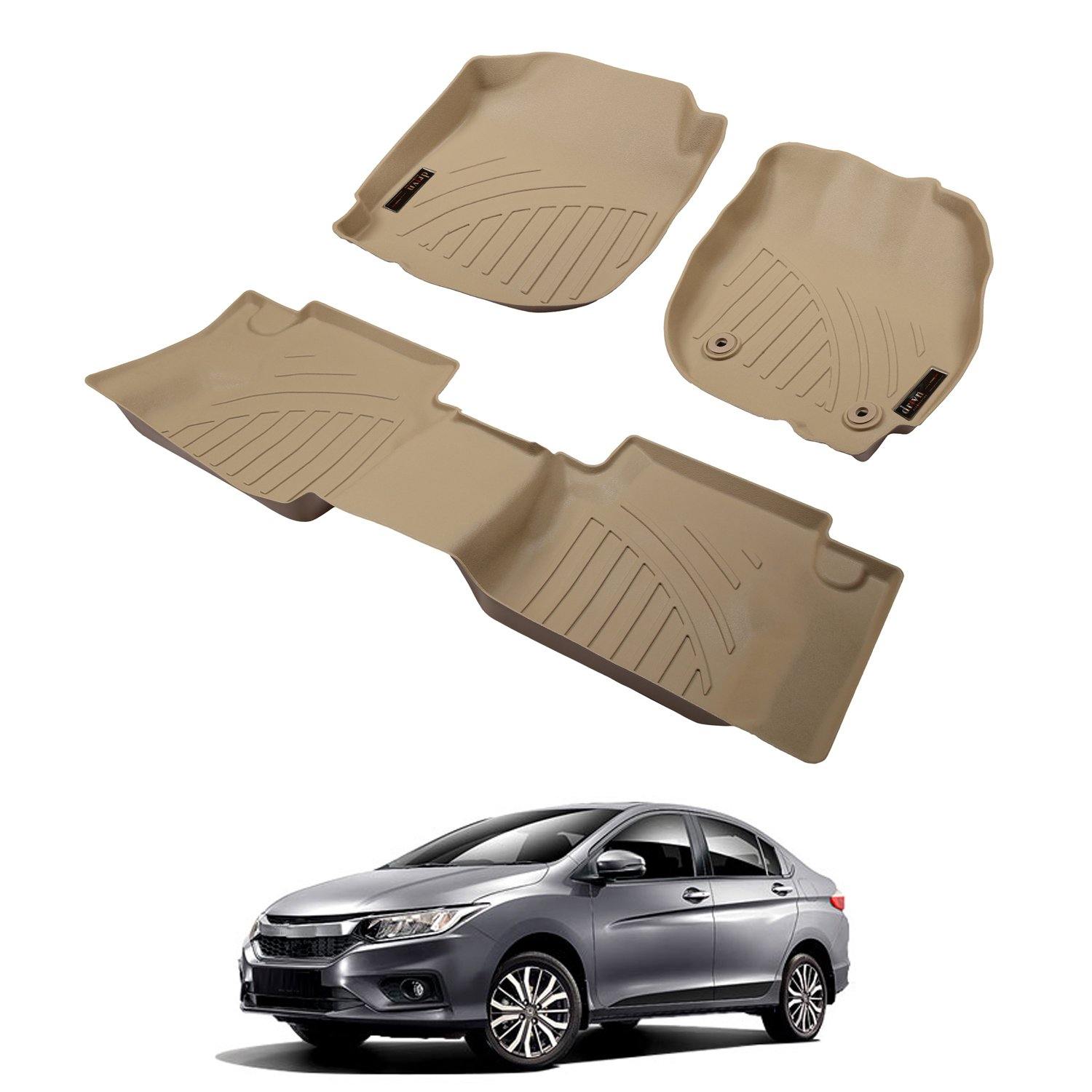 Drivn 5D TPV Car Foot Mat for Honda City - Black, 5D Car Floor Mat, Customised Car Floor Mat for Honda City (Set of 3) - CARMATE®