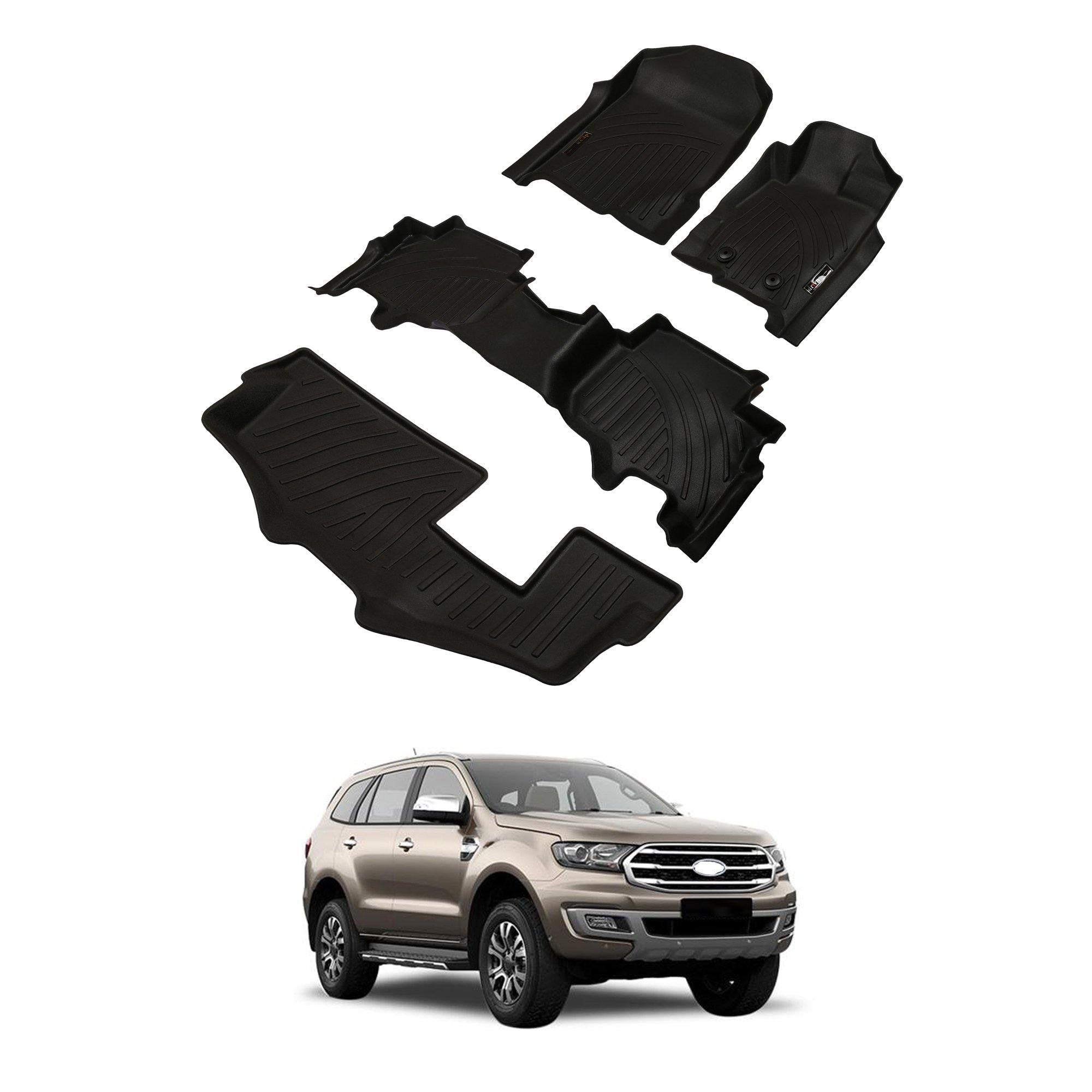 Drivn 5D TPV Car Foot Mat for Ford Endeavour - Black, 5D Car Floor Mat, Customised Car Floor Mat for Ford Endeavour (Set of 4) - CARMATE®