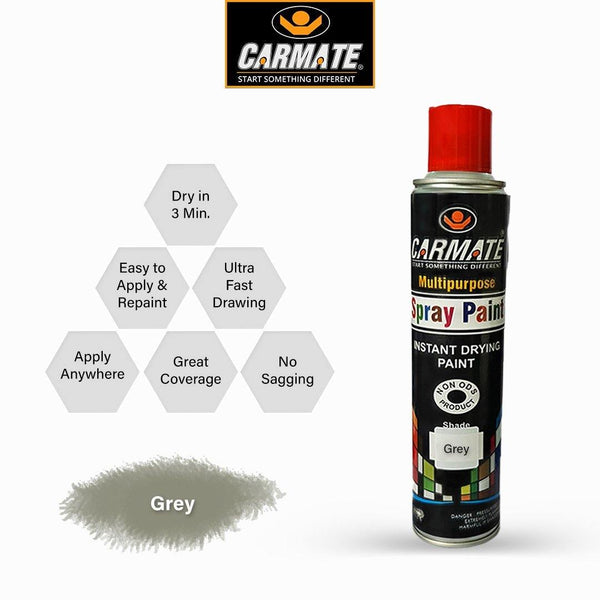 CARMATE Spray Paint - Ready to Use Aerosol Spray Paint for Car Bike Spray Painting Home & Furniture - 440 ML (MEDIUM GREY) - CARMATE®