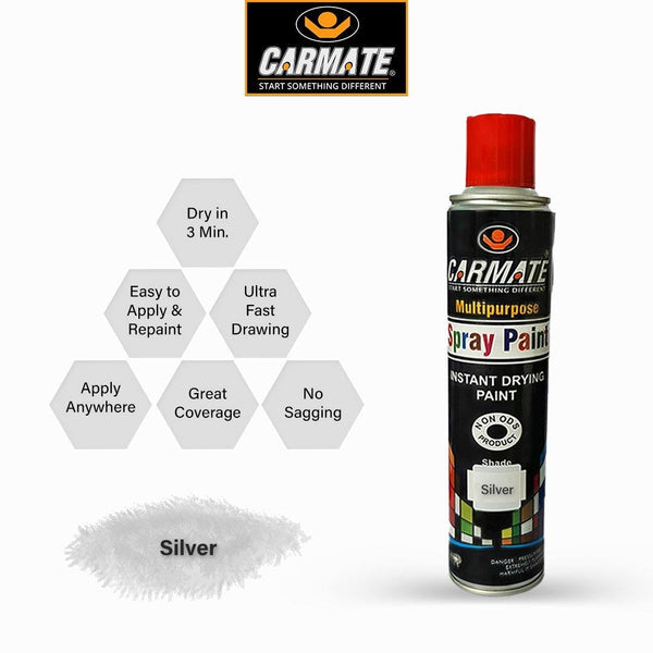 CARMATE Spray Paint - Ready to Use Aerosol Spray Paint for Car Bike Spray Painting Home & Furniture - 440 ML (SILVER) - CARMATE®