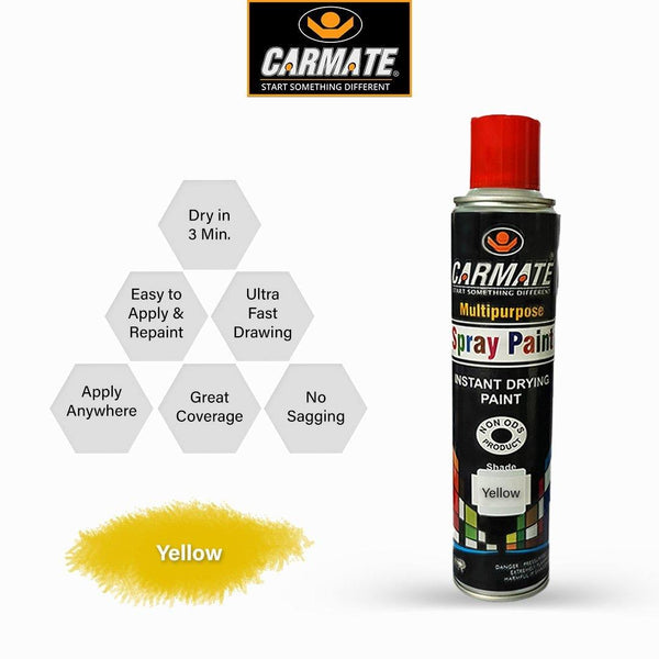 CARMATE Spray Paint - Ready to Use Aerosol Spray Paint for Car Bike Spray Painting Home & Furniture - 440 ML (YELLOW) - CARMATE®