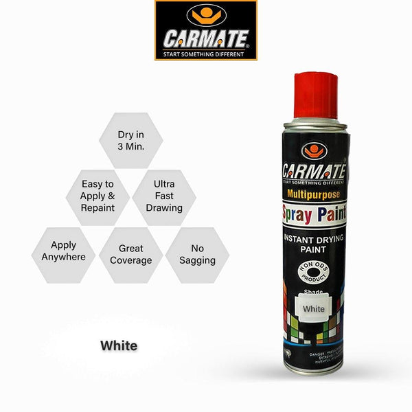 CARMATE Spray Paint - Ready to Use Aerosol Spray Paint for Car Bike Spray Painting Home & Furniture - 440 ML (WHITE) - CARMATE®