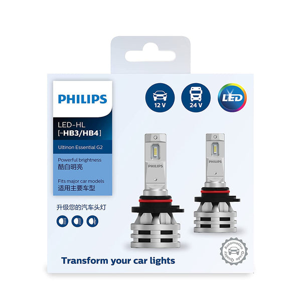 PHILIPS HB3/HB4 Ultinon Essential G2 LED Lamp 6000K Luxeon (Pure White, 2 Pieces)