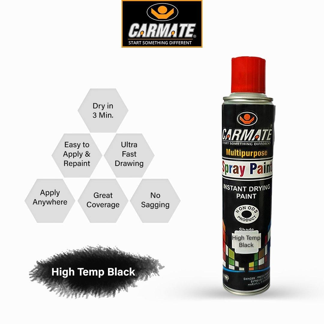 CARMATE Spray Paint - Ready to Use Aerosol Spray Paint for Car Bike Spray Painting Home & Furniture - 440 ML (HIGH TEMPREATURE BLACK) - CARMATE®