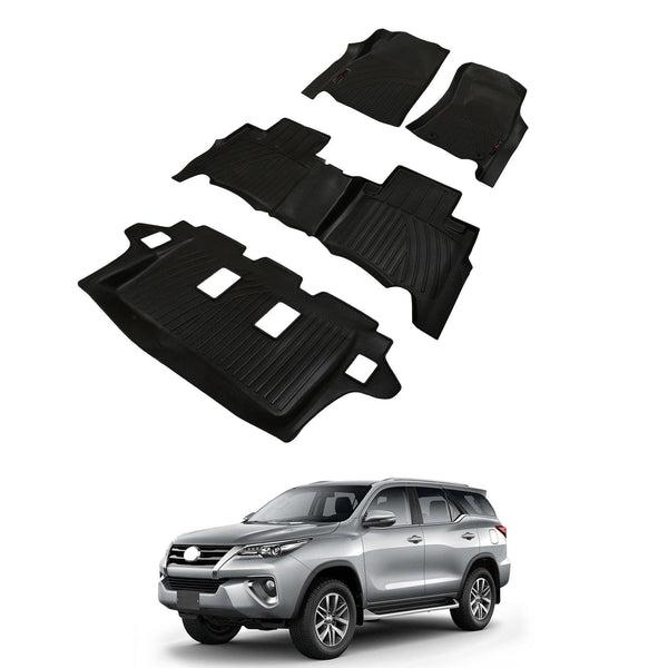 Drivn 5D TPV Car Foot Mat for Toyota Fortuner Manual - Black, 5D Car Floor Mat, Customised Car Floor Mat for Toyota Fortuner (Set of 4) - CARMATE®