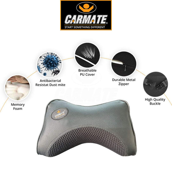 CARMATE Embassy Car Seat Neck Pillow, Headrest Cushion for Neck Pain Relief & Cervical Support with Pure Memory Foam and Ergonomic Design (Black Net)