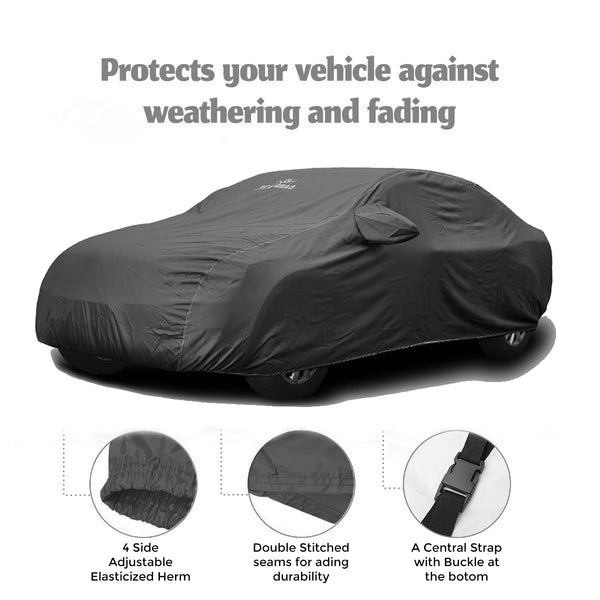 CARMATE Pride Custom Fit Waterproof Car Body Cover for Volkswagon Polo - Grey (With Side Mirror & Antenna Pockets)