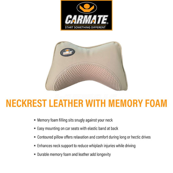 CARMATE Embassy Car Seat Neck Pillow, Headrest Cushion for Neck Pain Relief & Cervical Support with Pure Memory Foam and Ergonomic Design (Camel Net)