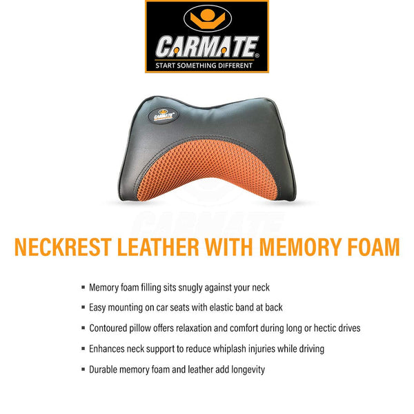 CARMATE Embassy Car Seat Neck Pillow, Headrest Cushion for Neck Pain Relief & Cervical Support with Pure Memory Foam and Ergonomic Design (Black Tan Net)