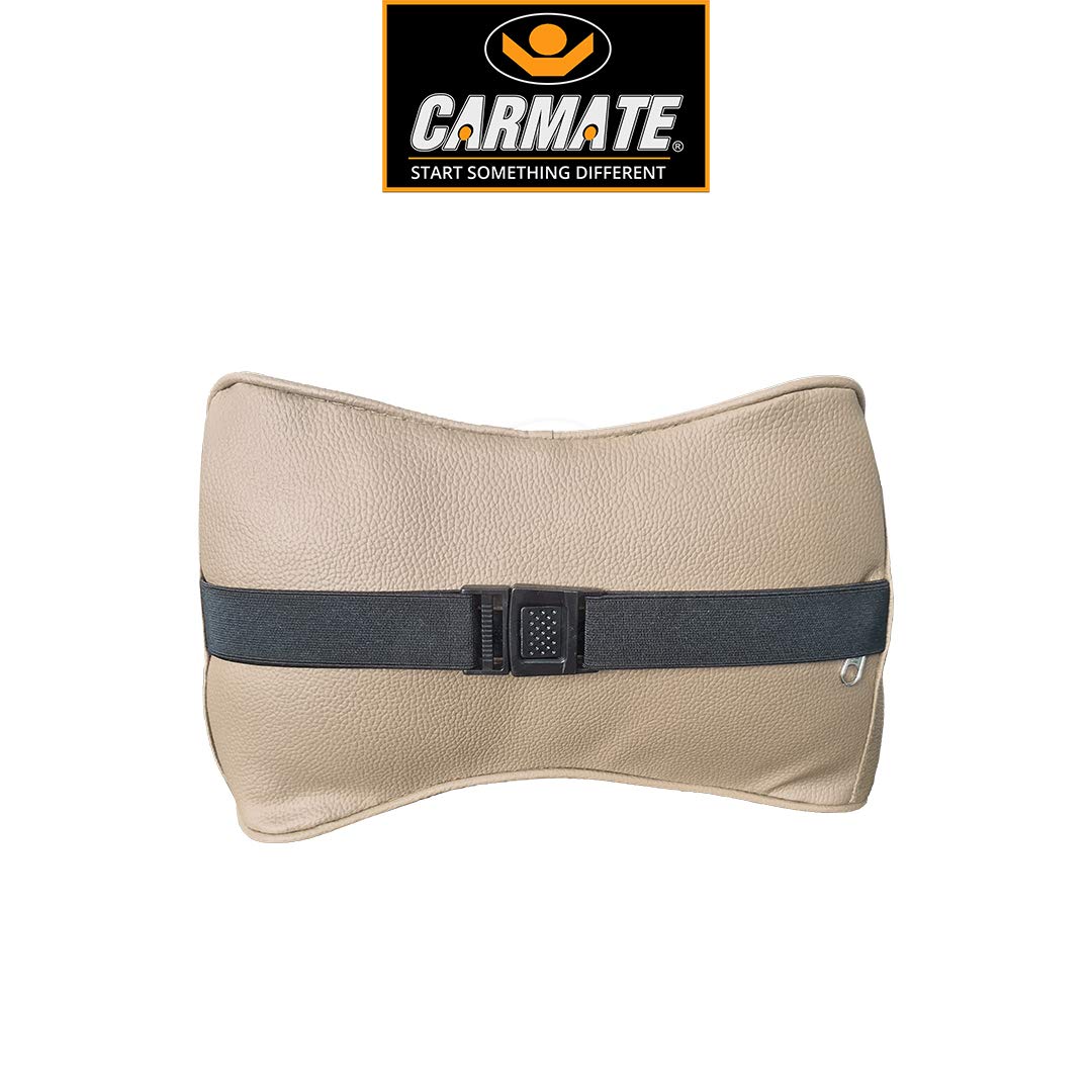 CARMATE Embassy Car Seat Neck Pillow, Headrest Cushion for Neck Pain Relief & Cervical Support with Pure Memory Foam and Ergonomic Design (Camel Net)