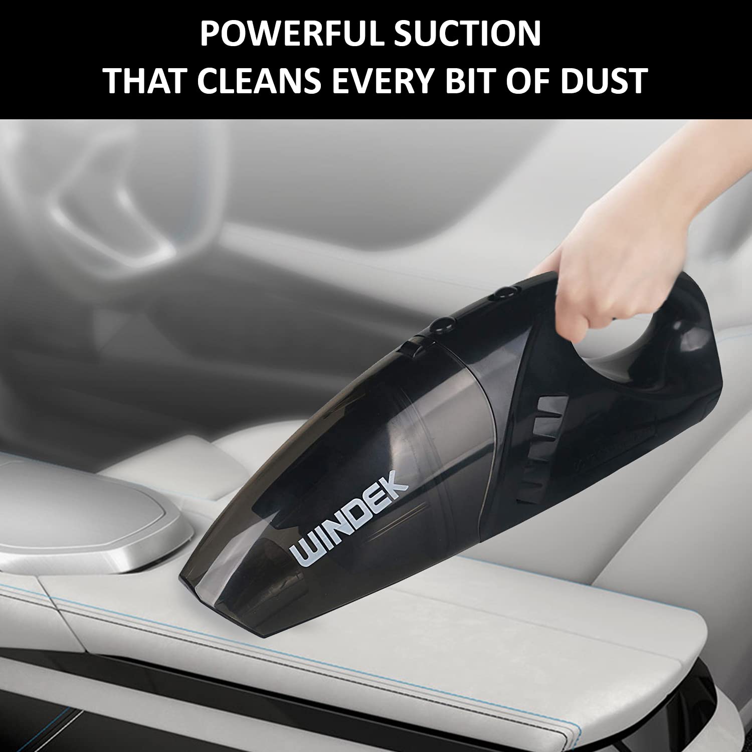 WINDEK 1001 Powerful Car Vacuum Cleaner 3000 Pa DC 12V Featherweight Multi-Functional and Highly Portable Machine (100 W, Black), Universal