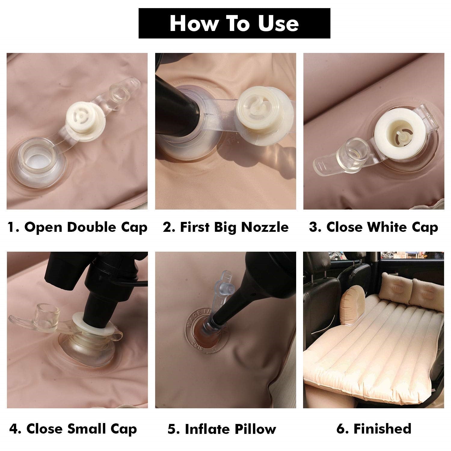 CARMATE Multifunctional Inflatable Car Bed Mattress with Two Air Pillows, Car Air Pump and Repair Kit