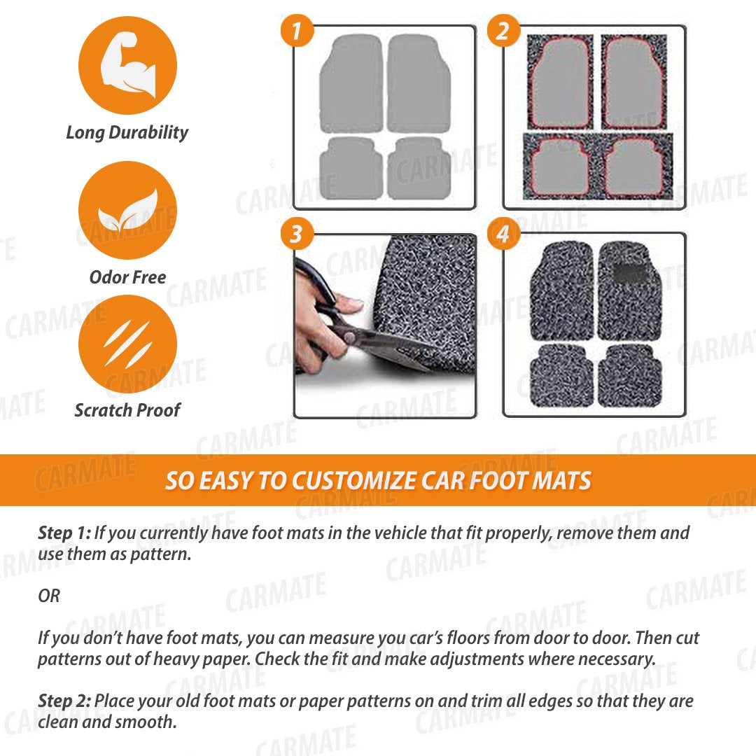 Carmate Single Color Car Grass Floor Mat, Anti-Skid Curl Car Foot Mats for Fiat Punto