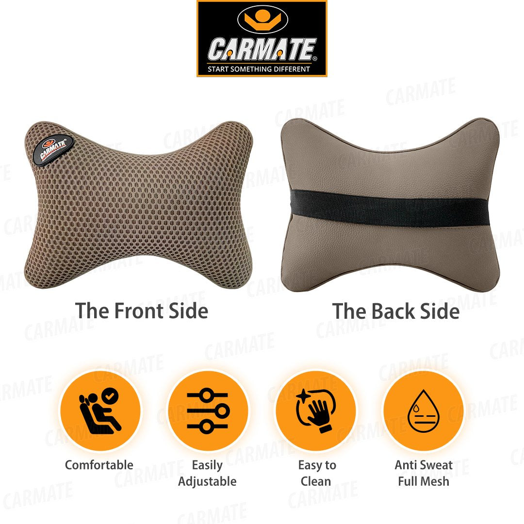 Carmate Cuddle Velvet Car Seat Neck Rest Cushion Pillow - Set Of 2 (brown)