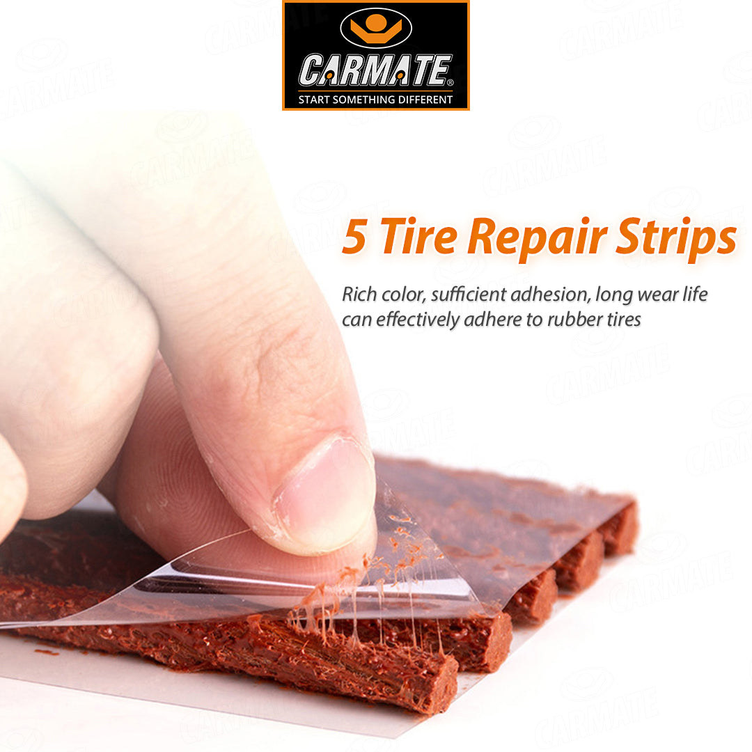CARMATE 4 in 1 Universal Tubeless Tyre (T Handle Grips + 5 Repair String Plugs + Rubber Solution) Tubeless Tyre Puncture Repair Kit