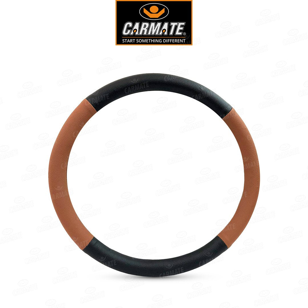 Carmate Car Steering Cover Ring Type Sporty Grip (Black and Tan) For Skoda - Superb 2018 (Medium) - CARMATE®
