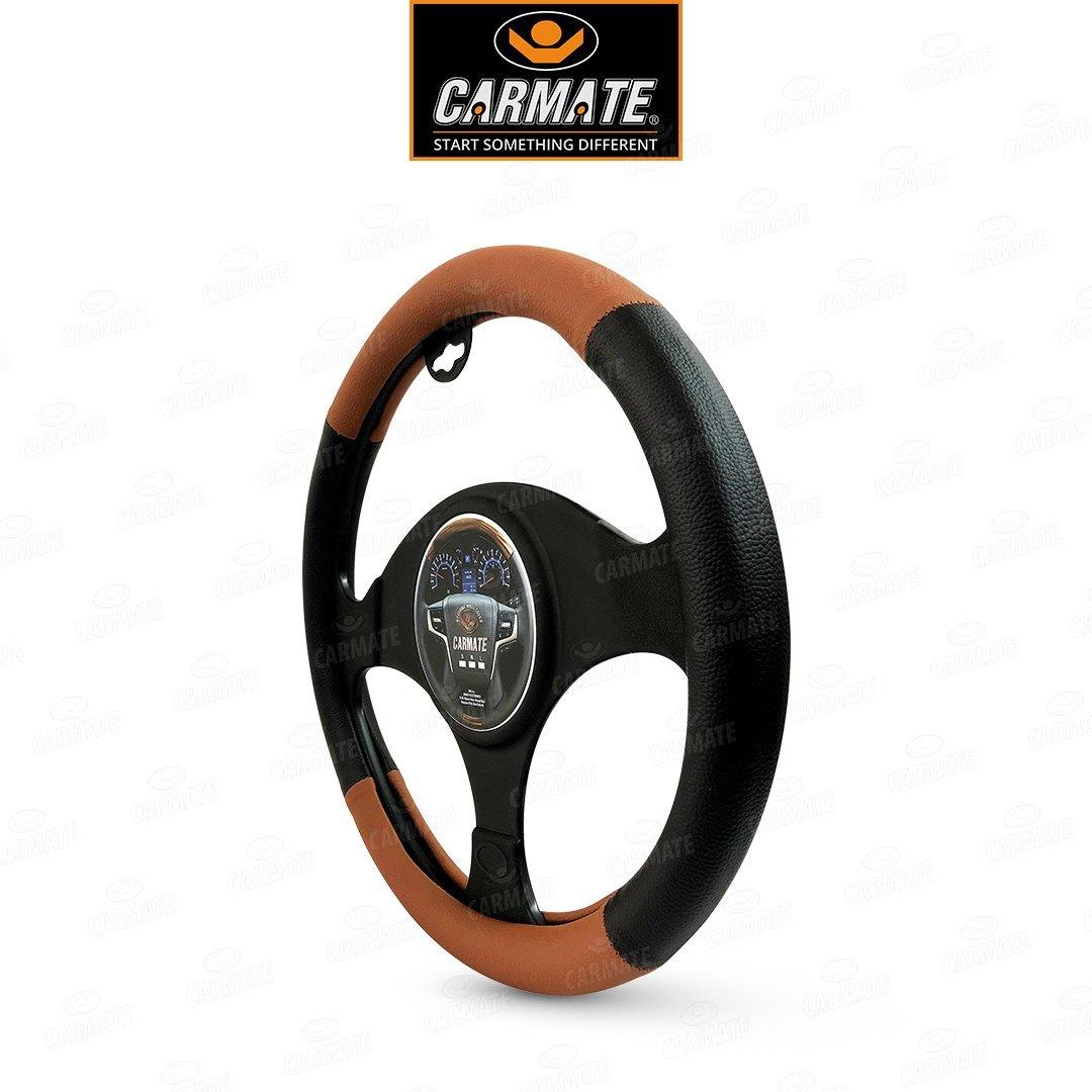 Carmate Car Steering Cover Ring Type Sporty Grip (Black and Tan) For Mahindra - Thar 2020 (Medium) - CARMATE®