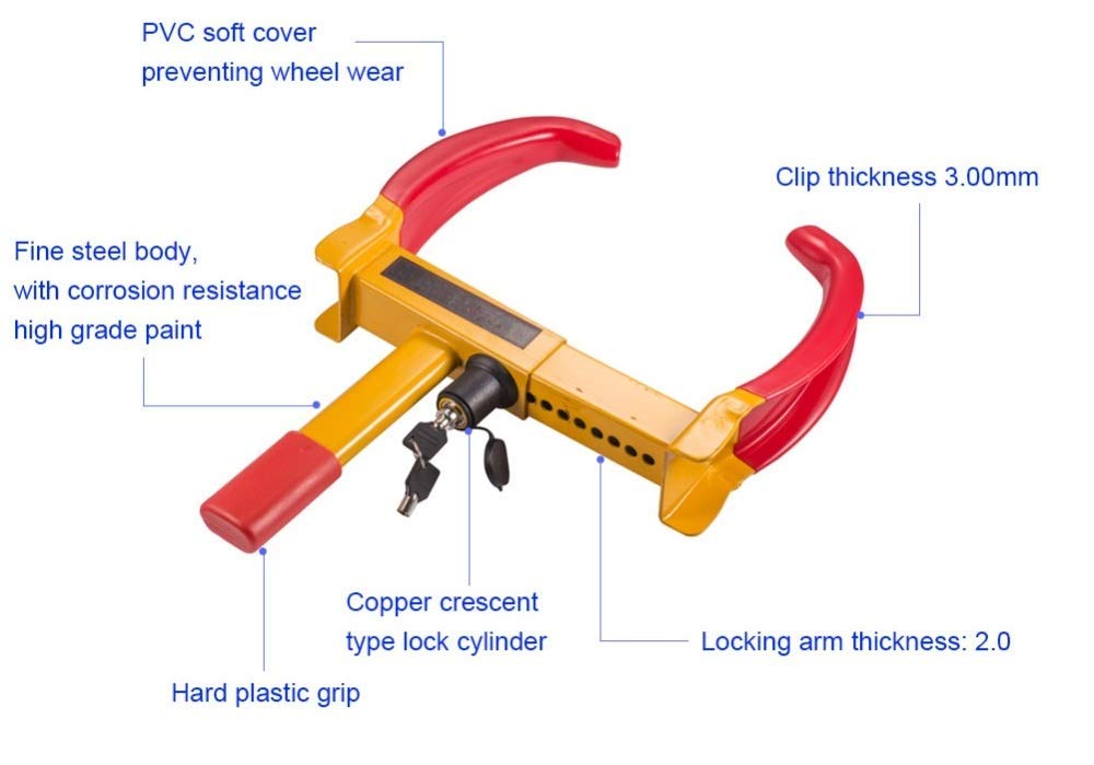 CARMATE Heavy Duty Anti Theft Protective Car Wheel Lock Security Tire Clamp for All Cars (Red and Yellow)