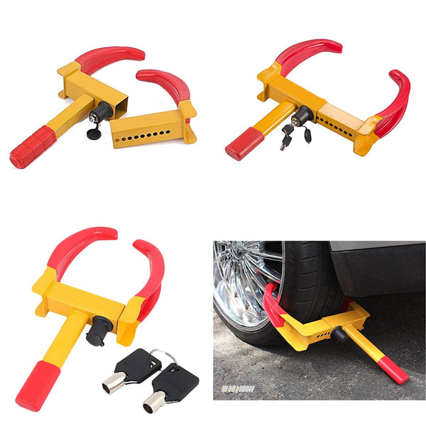 CARMATE Heavy Duty Anti Theft Protective Car Wheel Lock Security Tire Clamp for All Cars (Red and Yellow)