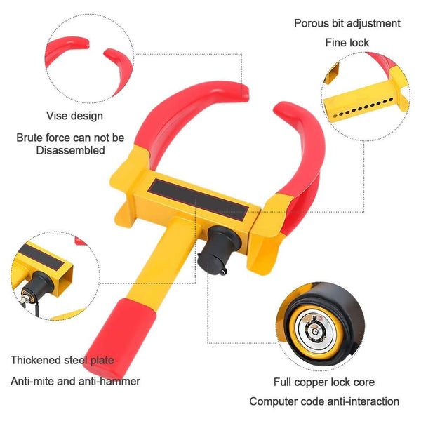 CARMATE Heavy Duty Anti Theft Protective Car Wheel Lock Security Tire Clamp for All Cars (Red and Yellow)